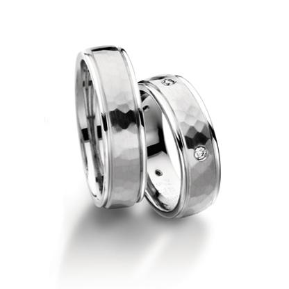White Gold Beveled Hammered Mens Rings With Diamonds