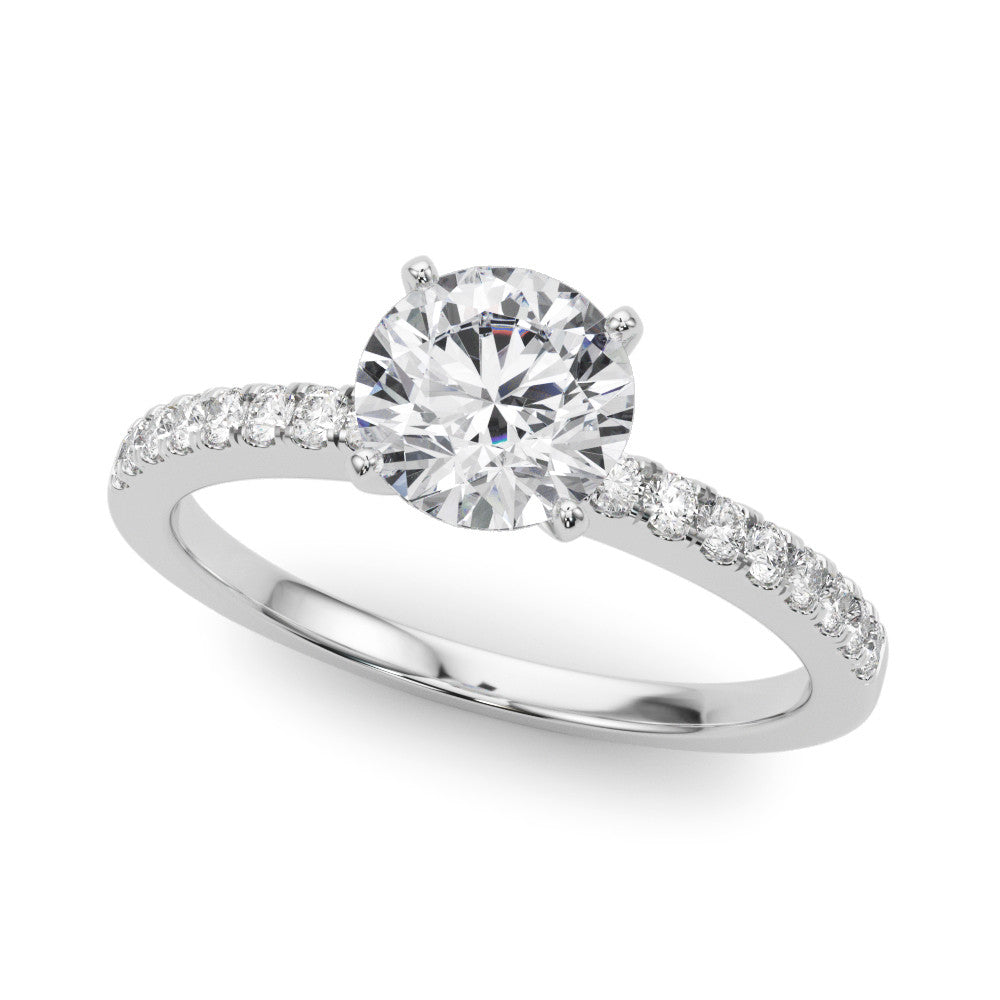 14K White Gold Round Brilliant Diamond Cathedral Engagement Ring With Pave  Accent Diamonds