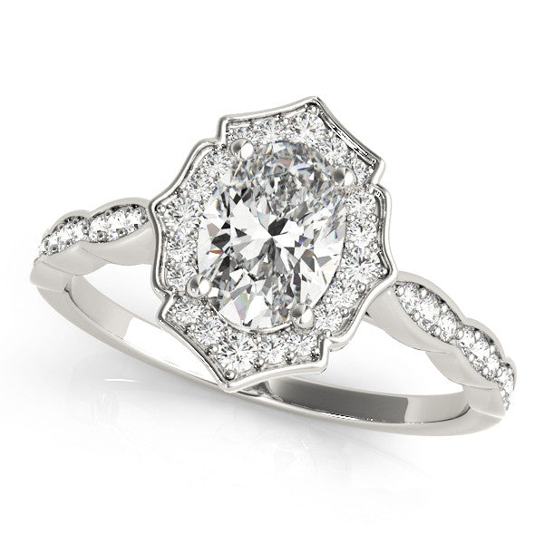 Scalloped halo hotsell oval engagement ring