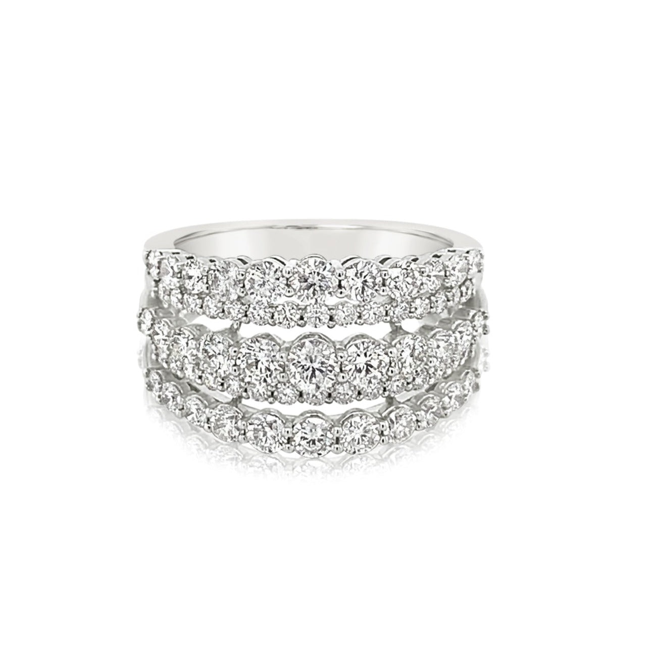 14K White Gold Round Diamond 5 Row Fashion Ring