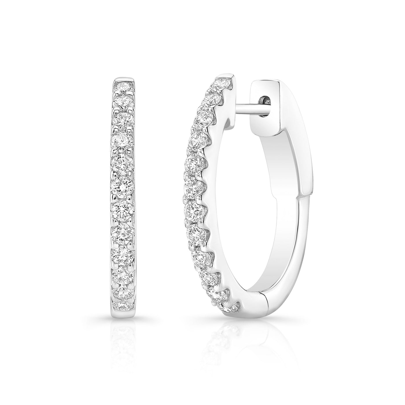 14k White Gold Pave Diamond Hoops