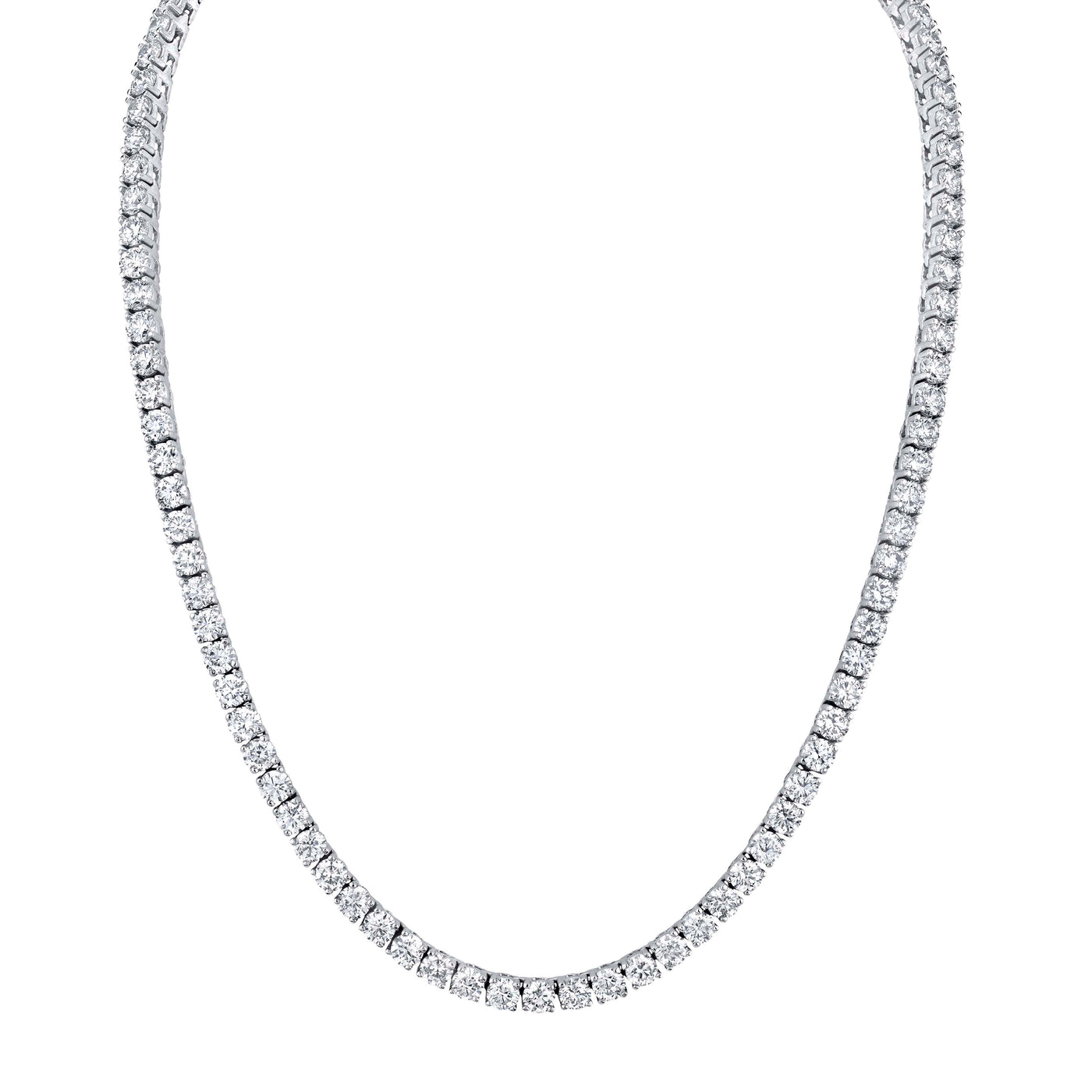 14K White Gold Round Diamond Riviera Necklace