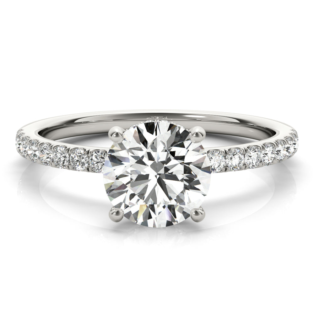 14K White Gold Round Brilliant Diamond Hidden Halo Engagement Ring With Pave Diamond Shank (1.25ctw)