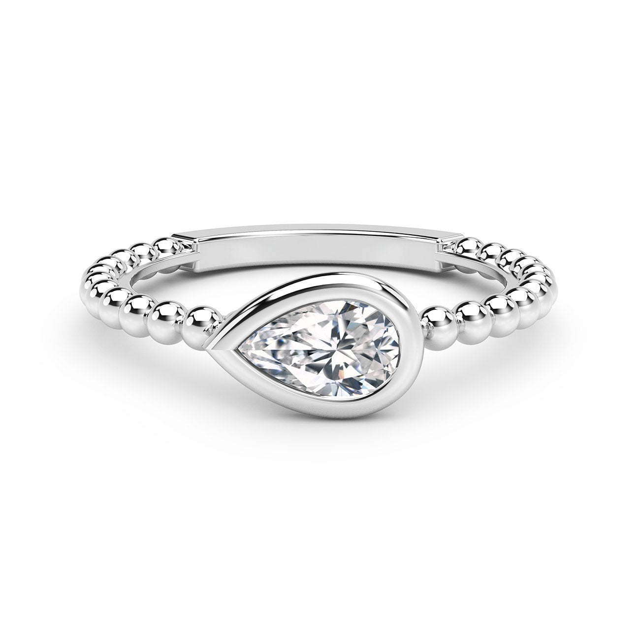18K White Gold Pear Shape Diamond Stackable Ring With Beaded Shank By Forevermark