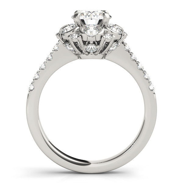 Flower Halo Engagement Ring - Sterling Silver, Custom Gemstone, US Size 4-12, Diamond CZ Center - View #3