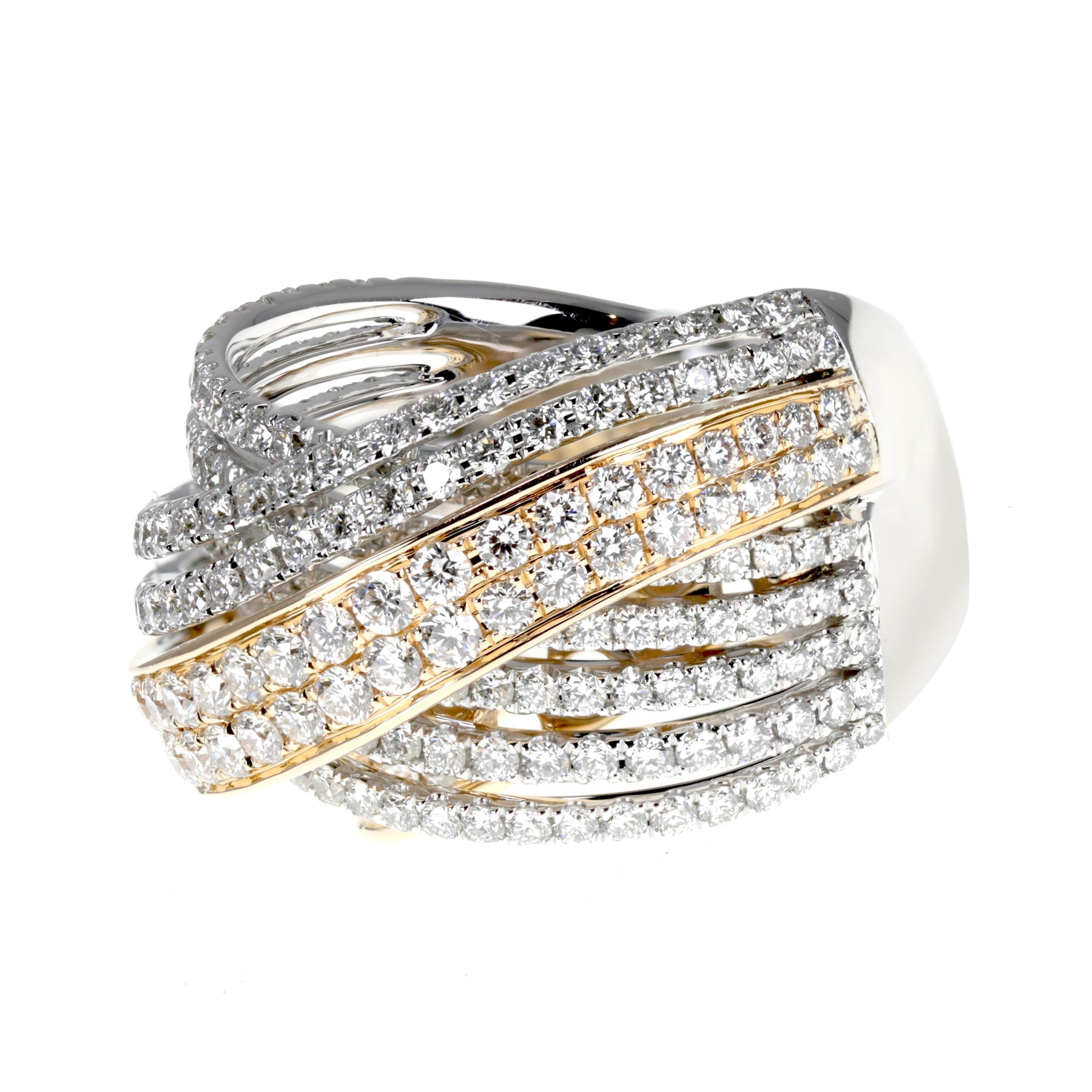 18K Yellow and White Gold Criss Cross Ring 2.74ctw