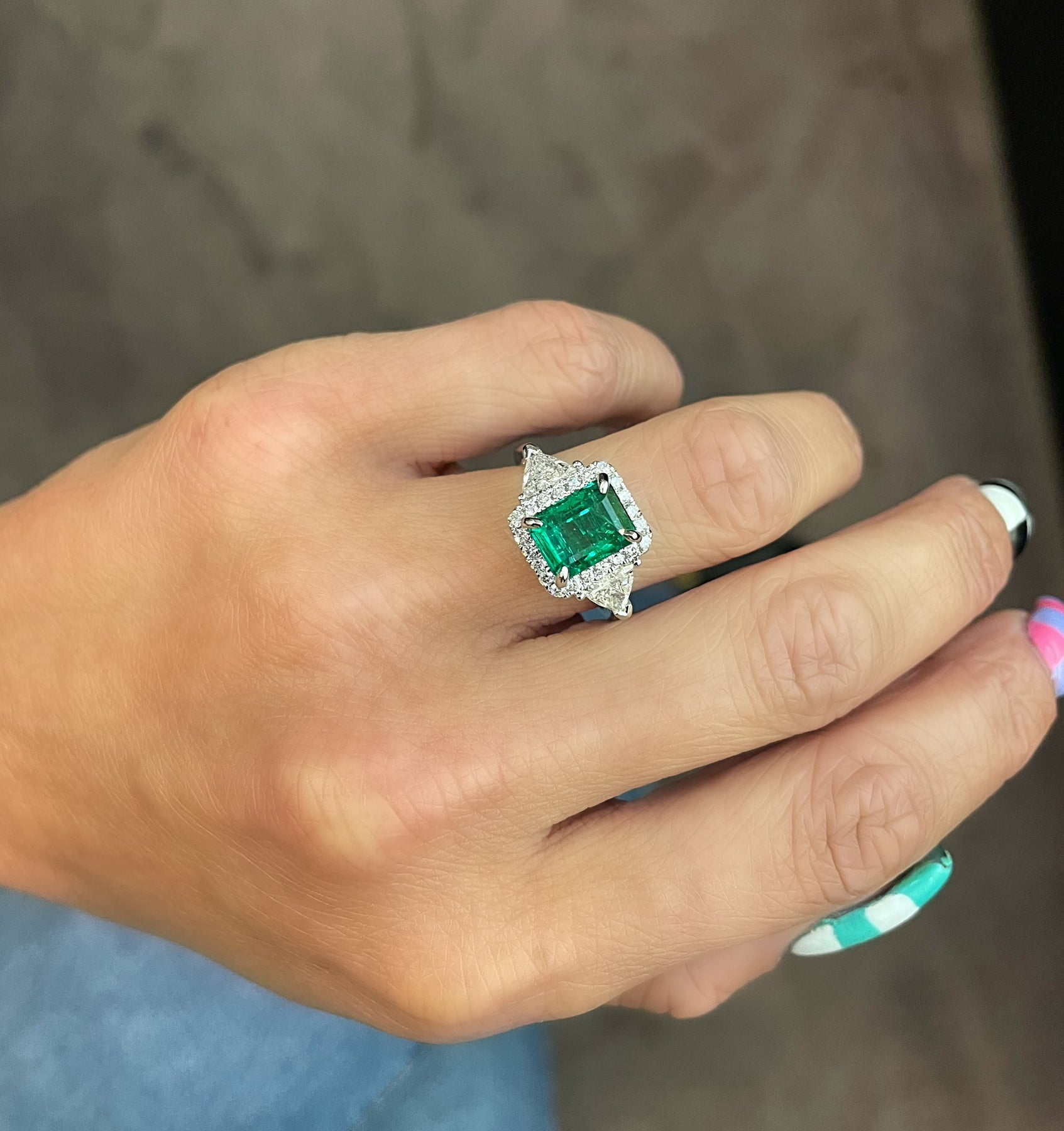 Excellent Quality White Gold Plated Emerald Ring - Shubh Jewelry